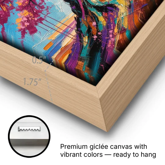 Cherry Blossom Tree Canvas with Twisted Trunk - Oak Framed Canvas Wall Art - Gallery Wrap Corner