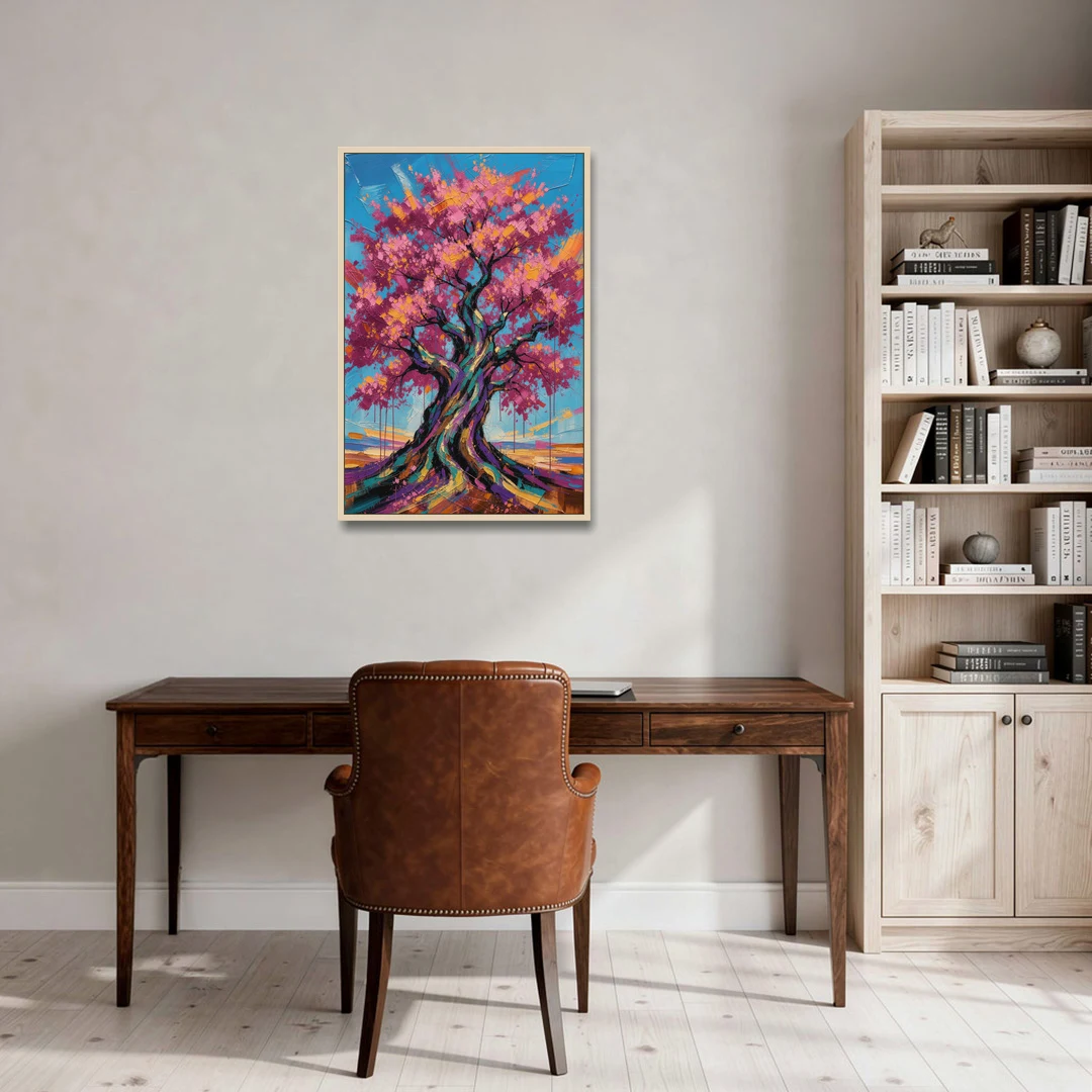 Cherry Blossom Tree Canvas with Twisted Trunk - Oak Framed Canvas Wall Art - Office - 24x36