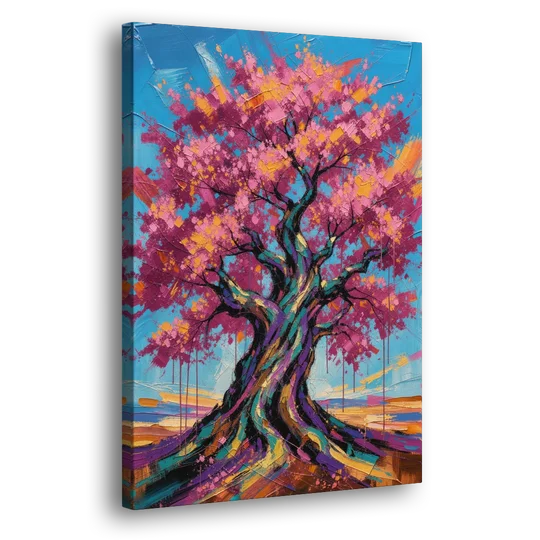 Cherry Blossom Tree Canvas with Twisted Trunk - Canvas Wall Art - Side