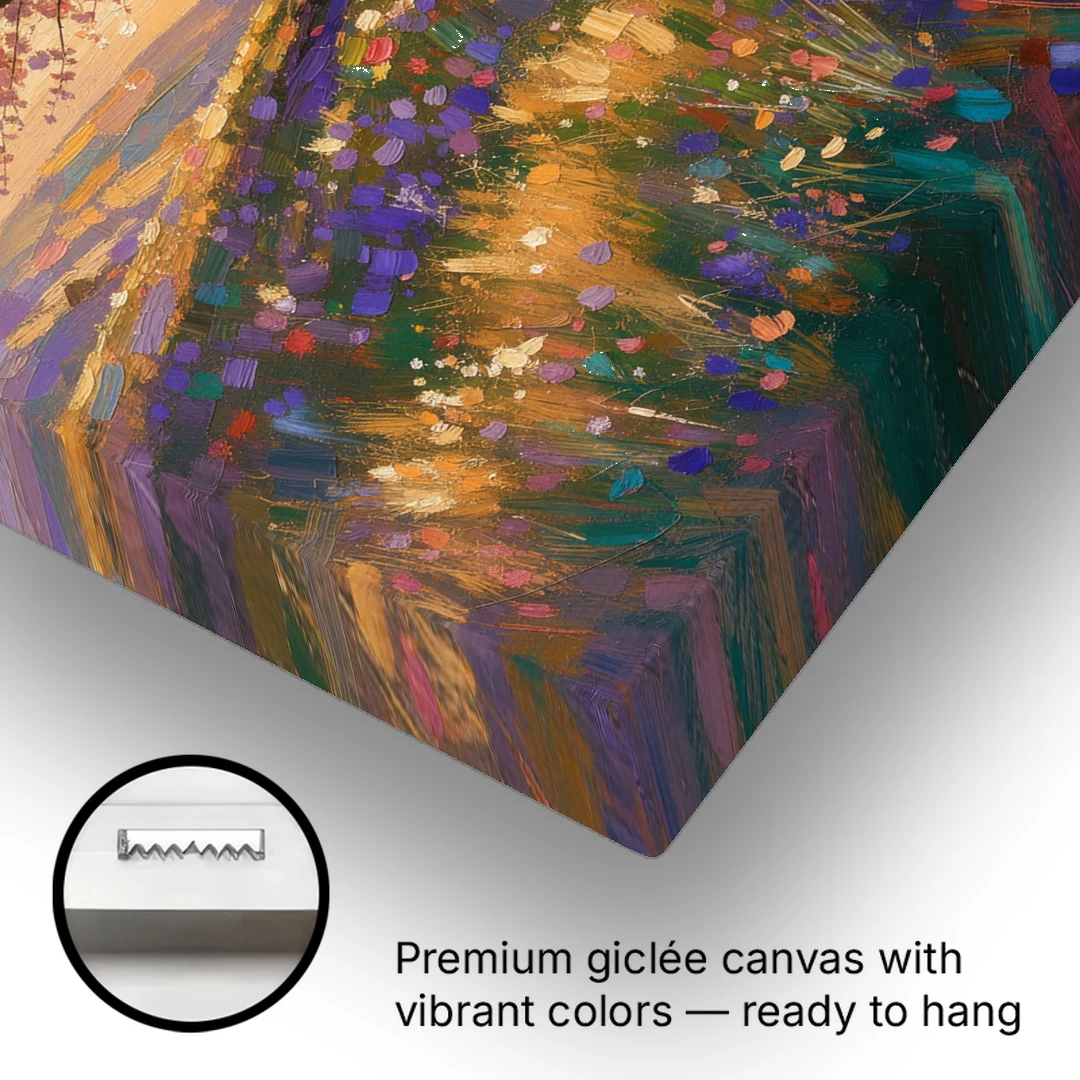Cherry Blossom Tree Painting on a Golden Hilltop - Canvas Wall Art - Gallery Wrap Corner