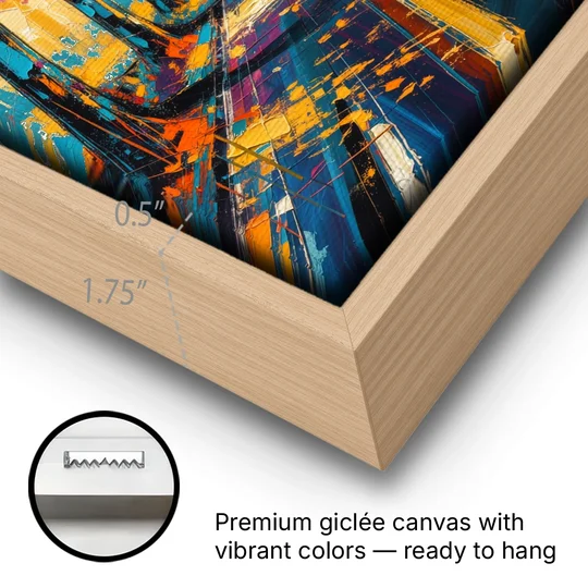 Cherry Blossom Tree Tunnel in Expressive Style - Oak Framed Canvas Wall Art - Gallery Wrap Corner