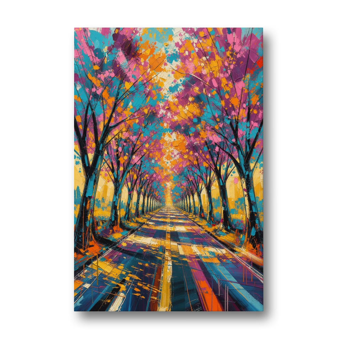 Cherry Blossom Tree Tunnel in Expressive Style - Canvas Wall Art - Front