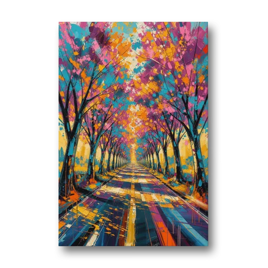 Cherry Blossom Tree Tunnel in Expressive Style - Canvas Wall Art - Front