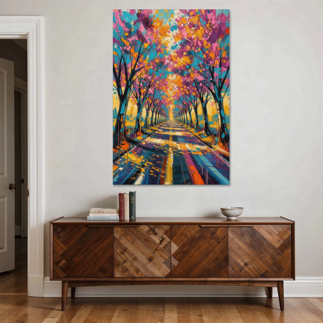 Cherry Blossom Tree Tunnel in Expressive Style - Canvas Wall Art - Coffee Table - 40x60