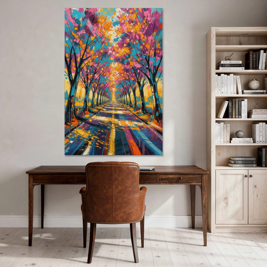 Cherry Blossom Tree Tunnel in Expressive Style - Canvas Wall Art - Office - 40x60