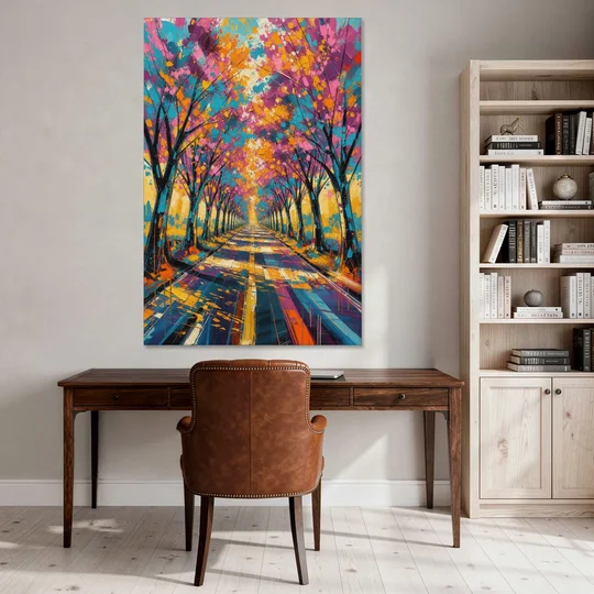 Cherry Blossom Tree Tunnel in Expressive Style - Canvas Wall Art - Office - 40x60