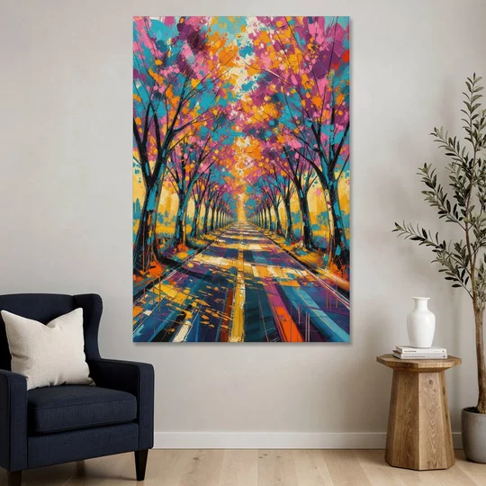 Cherry Blossom Tree Tunnel in Expressive Style - Canvas Wall Art - Sofa - 40x60