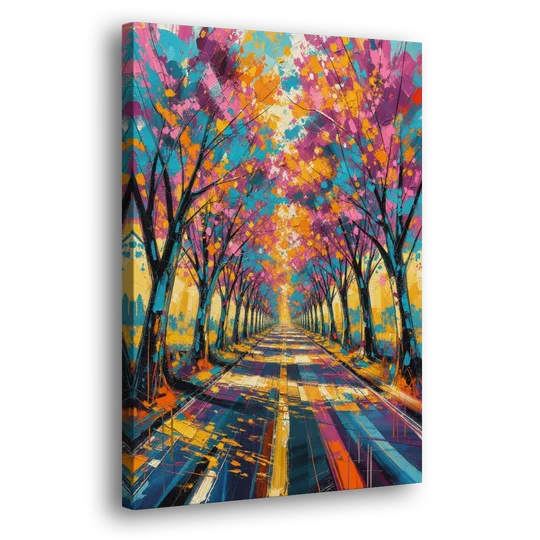Cherry Blossom Tree Tunnel in Expressive Style - Canvas Wall Art - Side