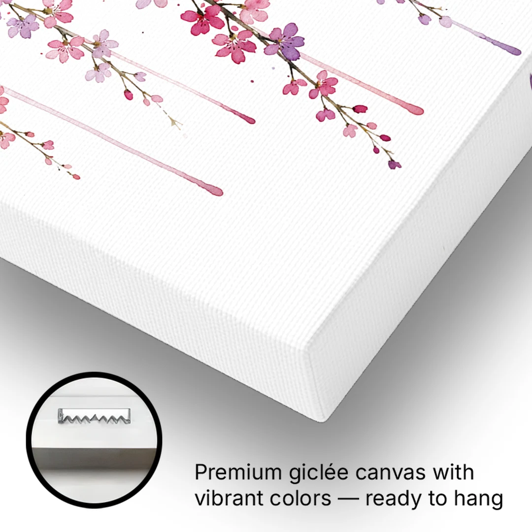 Cherry Blossom Watercolor of Weeping Strands - Canvas Wall Art - Gallery Wrap Corner