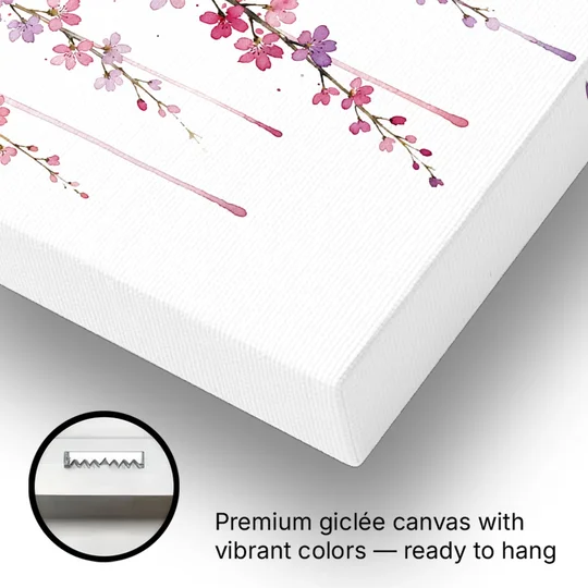 Cherry Blossom Watercolor of Weeping Strands - Canvas Wall Art - Gallery Wrap Corner