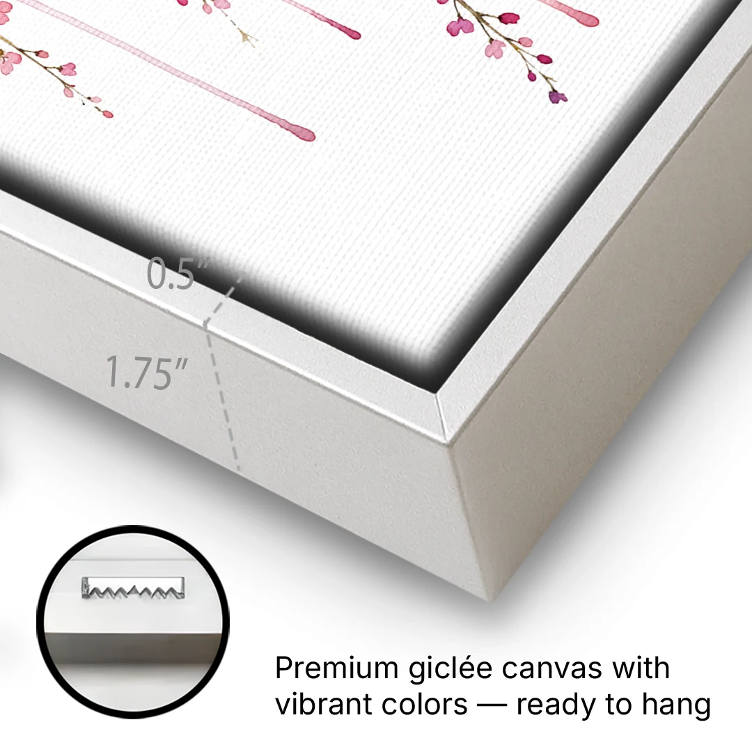 Cherry Blossom Watercolor of Weeping Strands - White Framed Canvas Wall Art - Gallery Wrap Corner