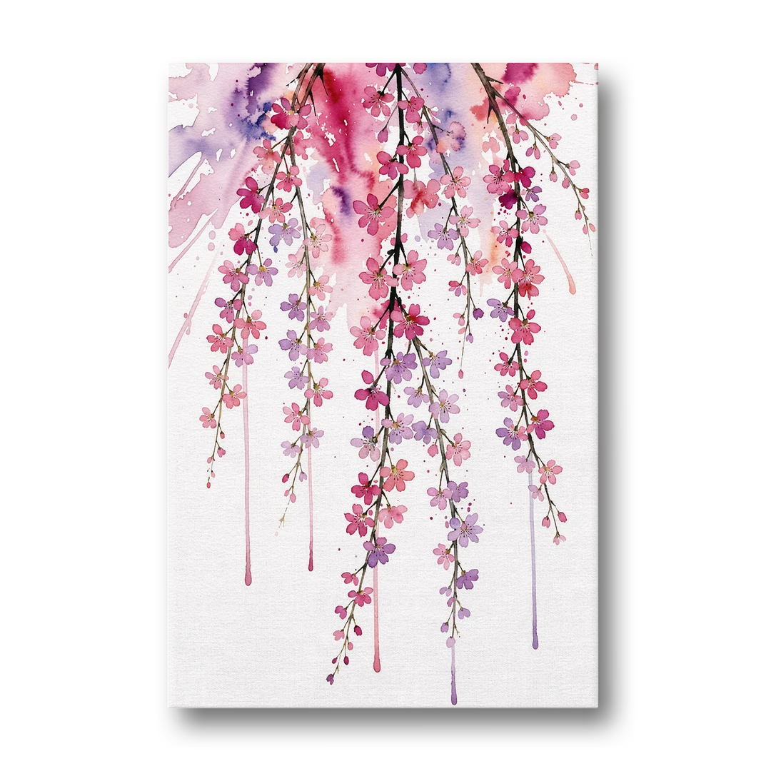 Cherry Blossom Watercolor of Weeping Strands - Canvas Wall Art - Front