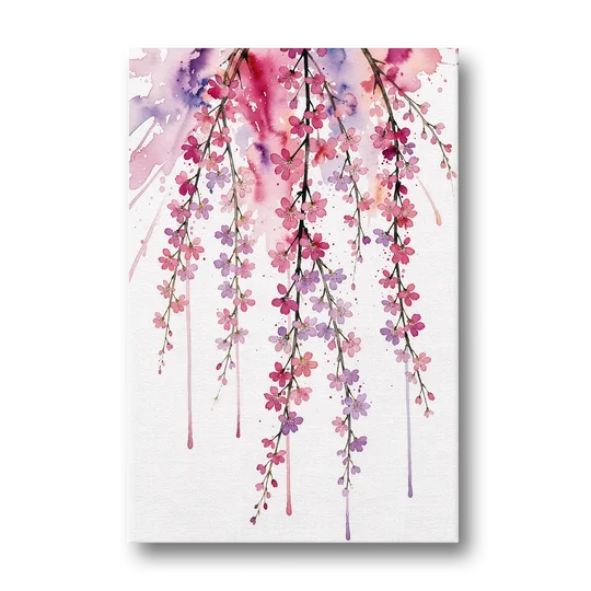 Cherry Blossom Watercolor of Weeping Strands - Canvas Wall Art - Front
