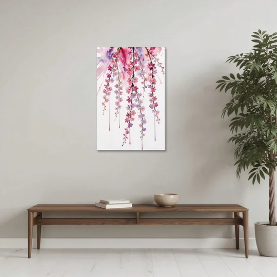 Cherry Blossom Watercolor of Weeping Strands - Canvas Wall Art - Coffee Table - 24x36