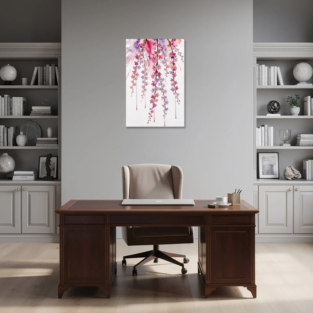 Cherry Blossom Watercolor of Weeping Strands - Canvas Wall Art - Office - 24x36