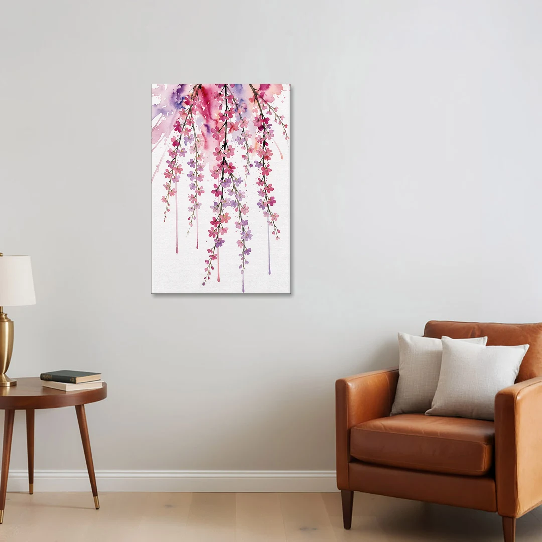 Cherry Blossom Watercolor of Weeping Strands - Canvas Wall Art - Sofa - 24x36