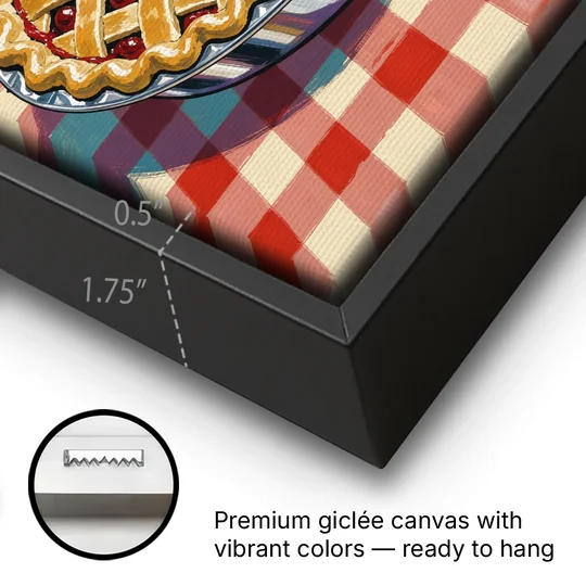 Cherry Pie Painting with Lattice Crust - Black Framed Canvas Wall Art - Gallery Wrap Corner