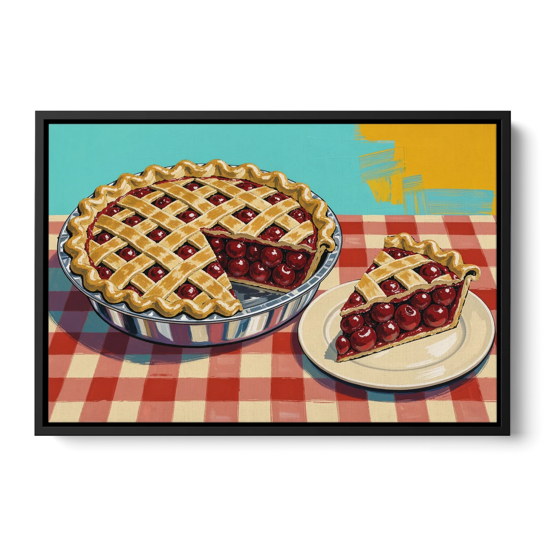 Cherry Pie Painting with Lattice Crust - Black Framed Canvas Wall Art - Front