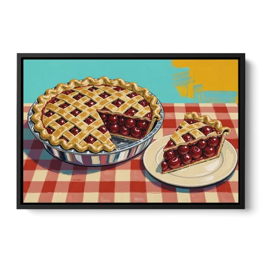 Cherry Pie Painting with Lattice Crust - Black Framed Canvas Wall Art - Front