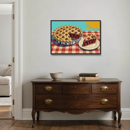 Cherry Pie Painting with Lattice Crust - Black Framed Canvas Wall Art - Coffee Table - 36x24