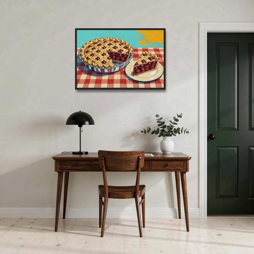 Cherry Pie Painting with Lattice Crust - Black Framed Canvas Wall Art - Office - 36x24