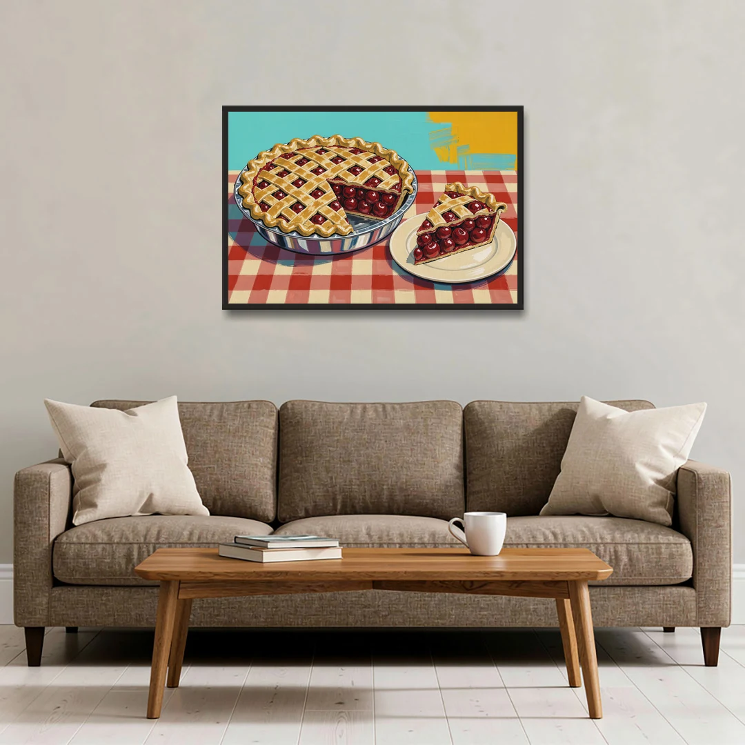 Cherry Pie Painting with Lattice Crust - Black Framed Canvas Wall Art - Sofa - 36x24