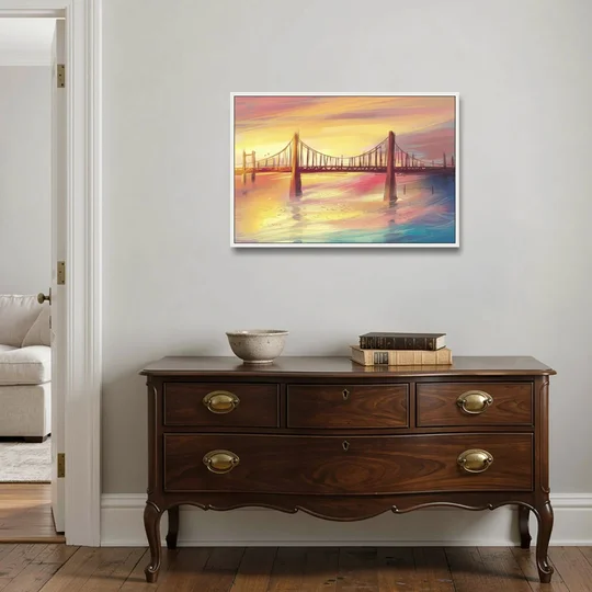 Chesapeake Bay Bridge Reflections - White Framed Canvas Wall Art - Coffee Table - 36x24
