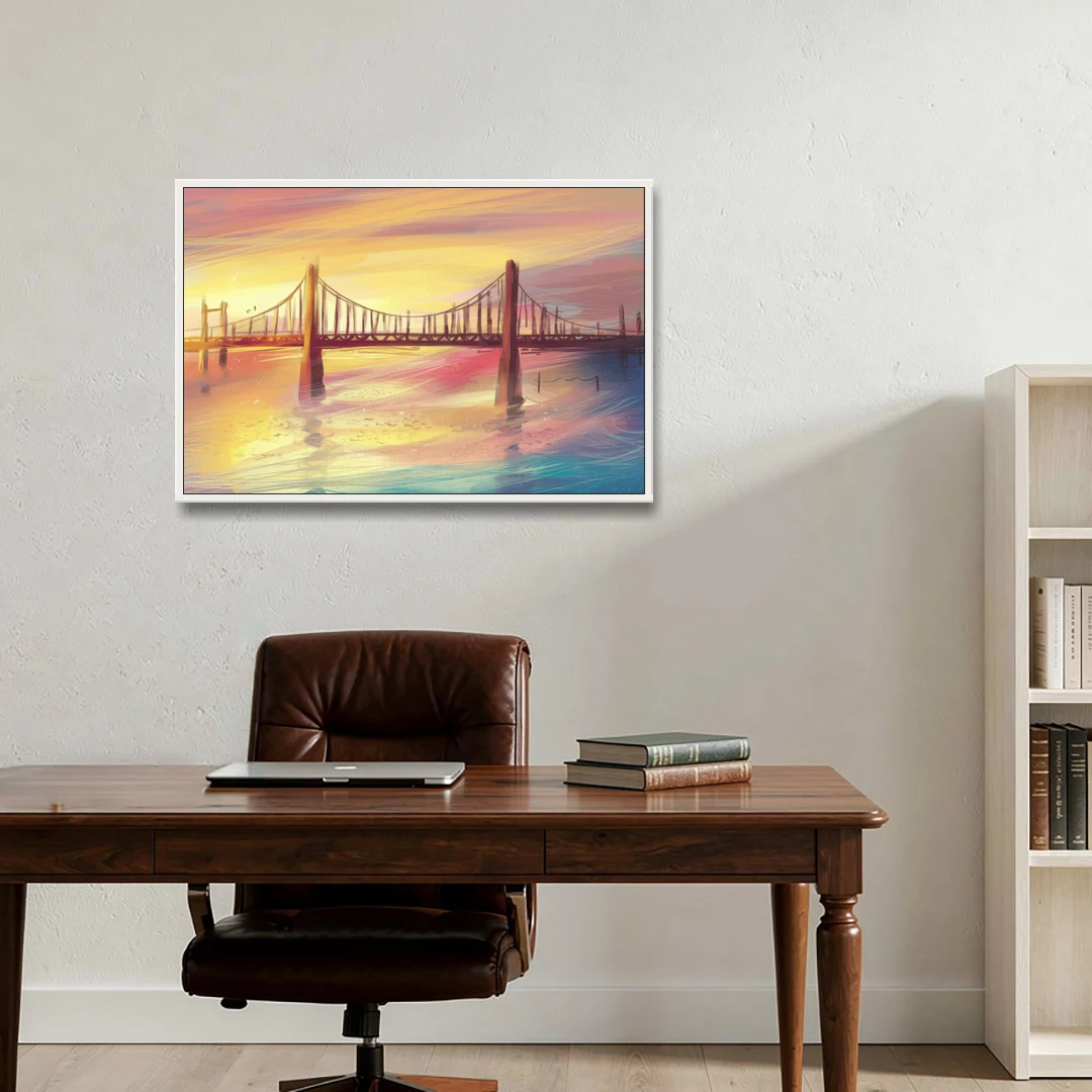 Chesapeake Bay Bridge Reflections - White Framed Canvas Wall Art - Office - 36x24