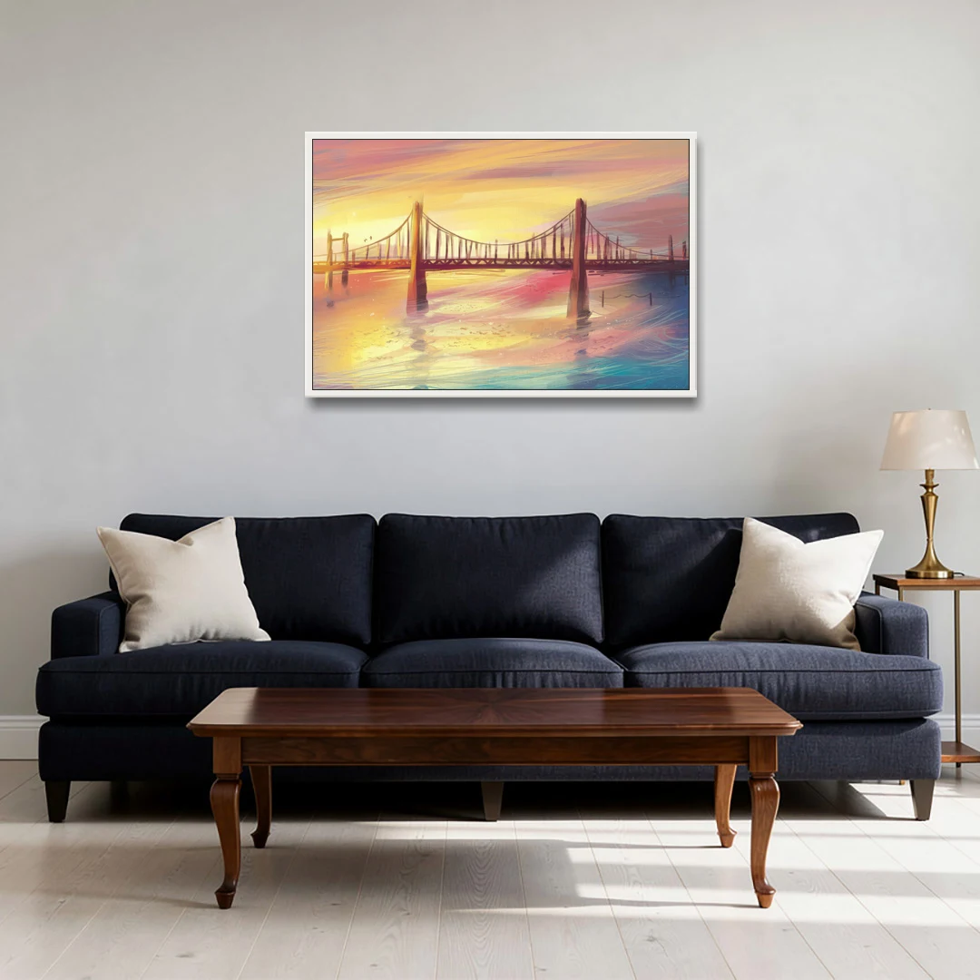 Chesapeake Bay Bridge Reflections - White Framed Canvas Wall Art - Sofa - 36x24