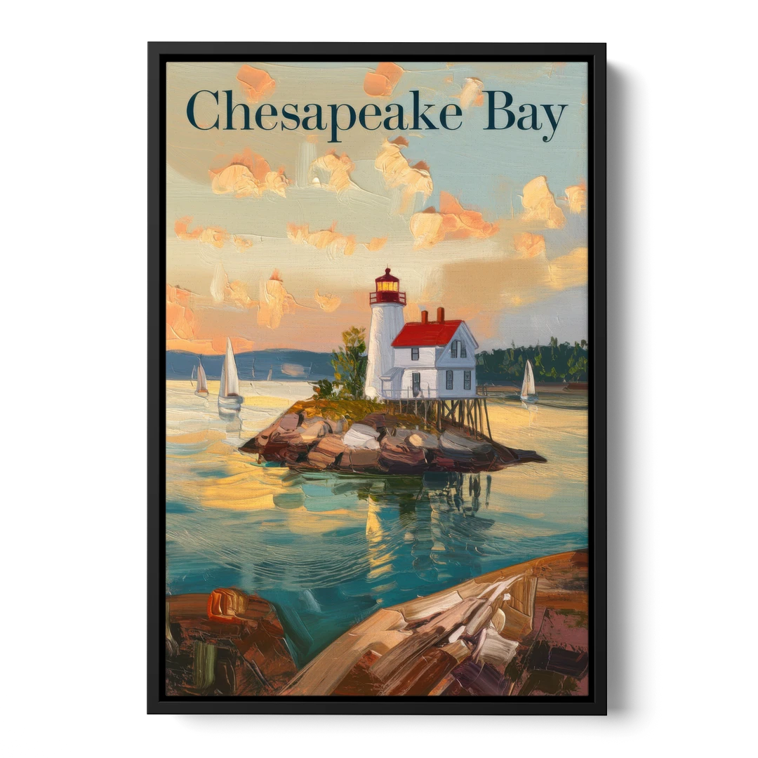 Chesapeake Bay Nautical Charm - Black Framed Canvas Wall Art - Front