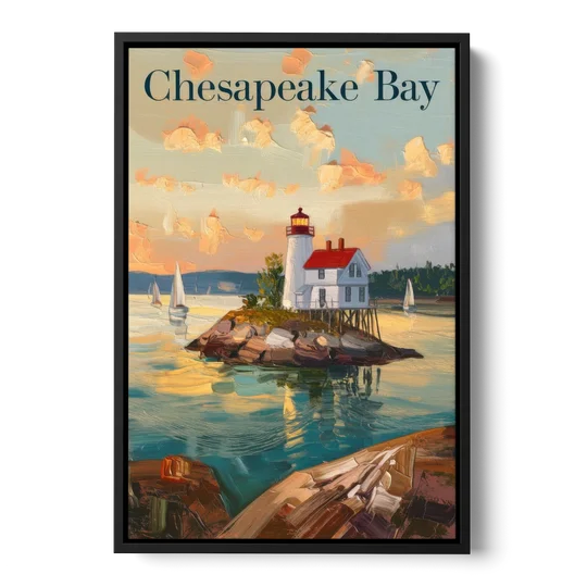 Chesapeake Bay Nautical Charm - Black Framed Canvas Wall Art - Front