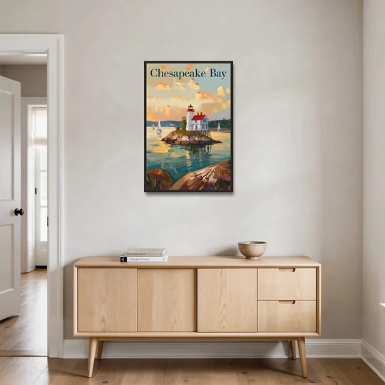 Chesapeake Bay Nautical Charm - Black Framed Canvas Wall Art - Coffee Table - 24x36