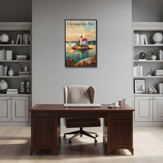 Chesapeake Bay Nautical Charm - Black Framed Canvas Wall Art - Office - 24x36