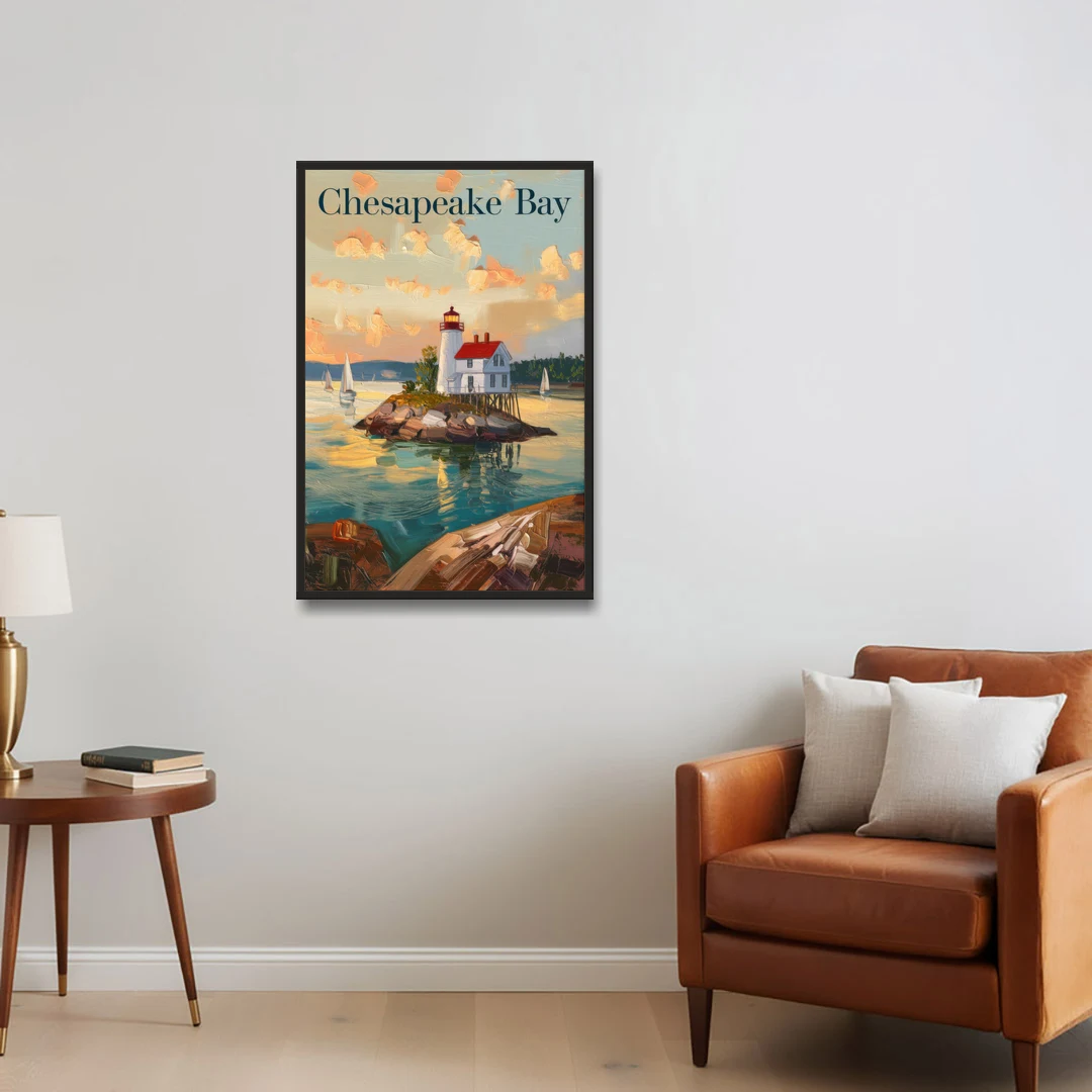 Chesapeake Bay Nautical Charm - Black Framed Canvas Wall Art - Sofa - 24x36