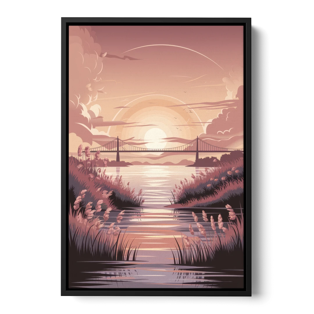 Chesapeake Bay Sunset Glow - Black Framed Canvas Wall Art - Front