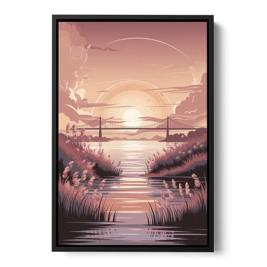 Chesapeake Bay Sunset Glow - Black Framed Canvas Wall Art - Front