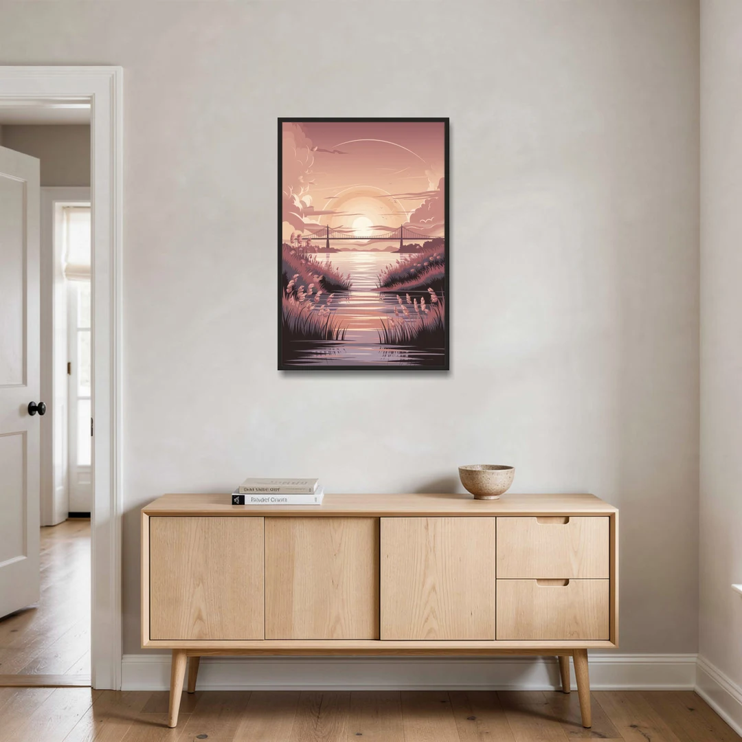 Chesapeake Bay Sunset Glow - Black Framed Canvas Wall Art - Coffee Table - 24x36