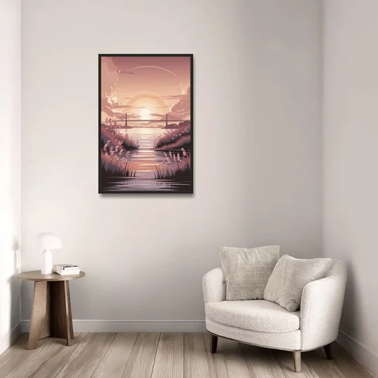 Chesapeake Bay Sunset Glow - Black Framed Canvas Wall Art - Sofa - 24x36