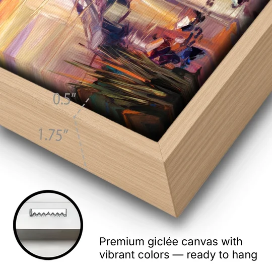 Chesapeake Bridge Panorama - Oak Framed Canvas Wall Art - Gallery Wrap Corner