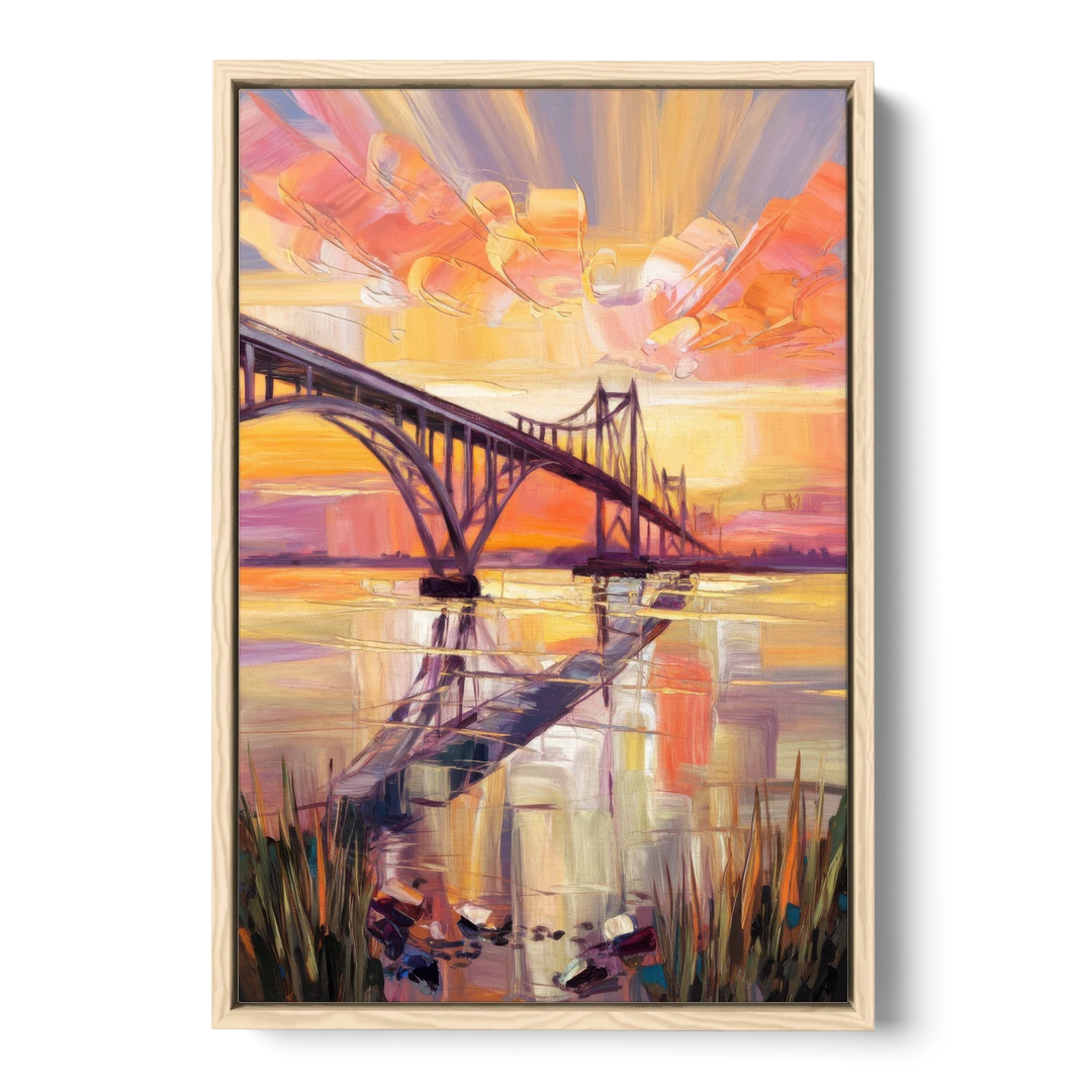 Chesapeake Bridge Panorama - Oak Framed Canvas Wall Art - Front