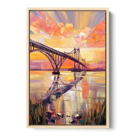 Chesapeake Bridge Panorama - Oak Framed Canvas Wall Art - Front