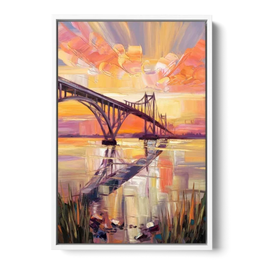 Chesapeake Bridge Panorama - White Framed Canvas Wall Art - Front