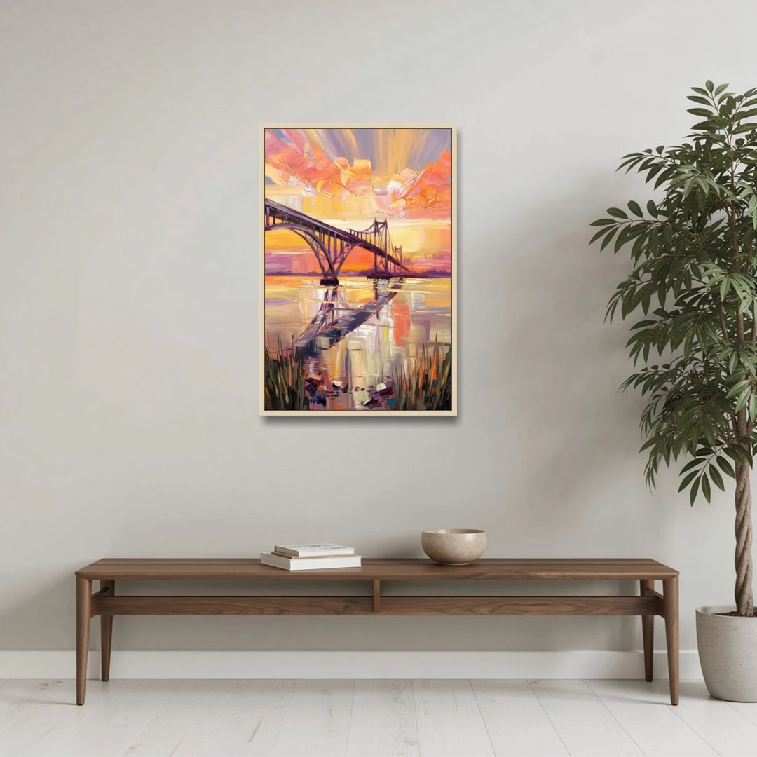 Chesapeake Bridge Panorama - Oak Framed Canvas Wall Art - Coffee Table - 24x36