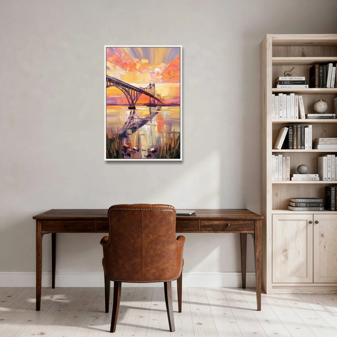 Chesapeake Bridge Panorama - White Framed Canvas Wall Art - Office - 24x36