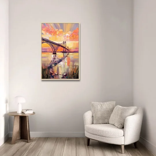 Chesapeake Bridge Panorama - Oak Framed Canvas Wall Art - Sofa - 24x36