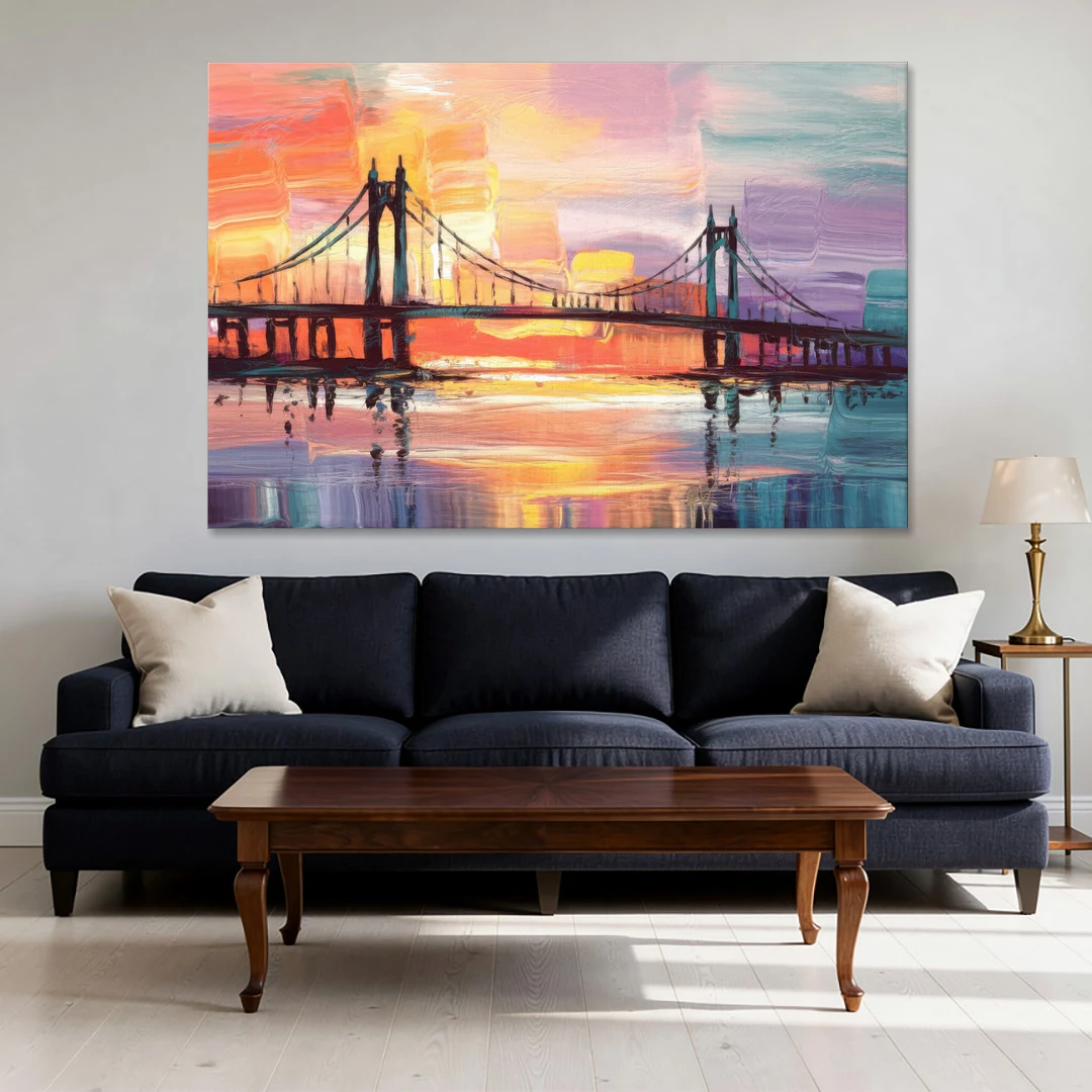 Chesapeake Bridge Silhouette - Canvas Wall Art - Sofa - 60x40
