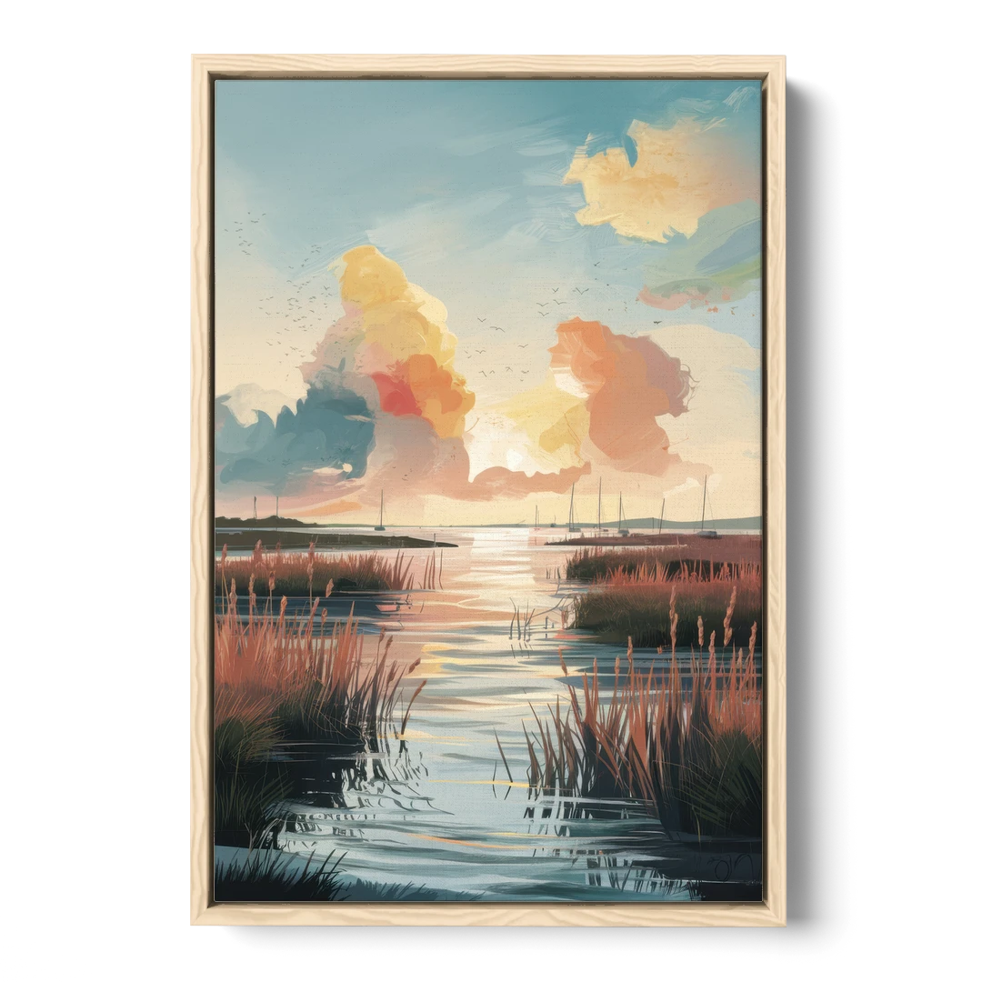 Chesapeake Coastal Sunrise - Oak Framed Canvas Wall Art - Front