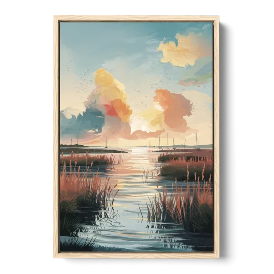 Chesapeake Coastal Sunrise - Oak Framed Canvas Wall Art - Front