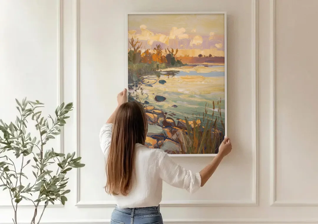Chesapeake Scenic Horizons canvas wall art being hung on a paneled wall