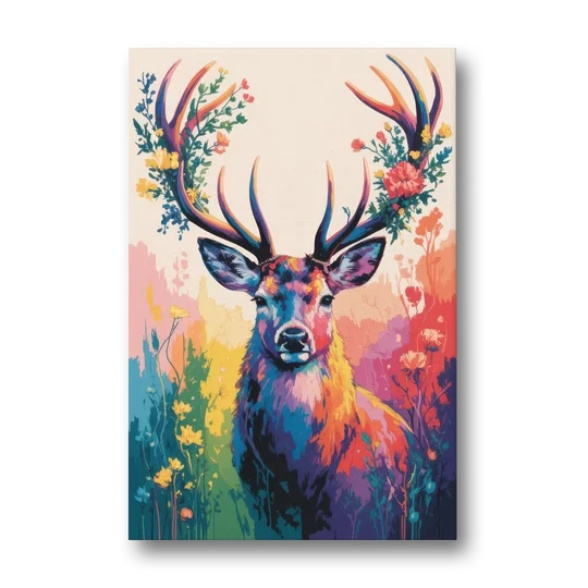 Chic Floral Deer Head - Canvas Wall Art - Front